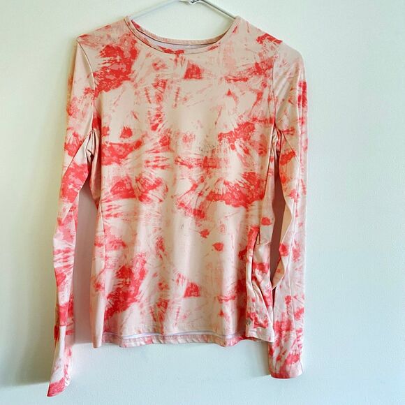 Hang Ten Womens Longsleeve Rashguard Swim Top Shirt Tie Dye Pink Zip Pocket‎ S - Picture 1 of 7